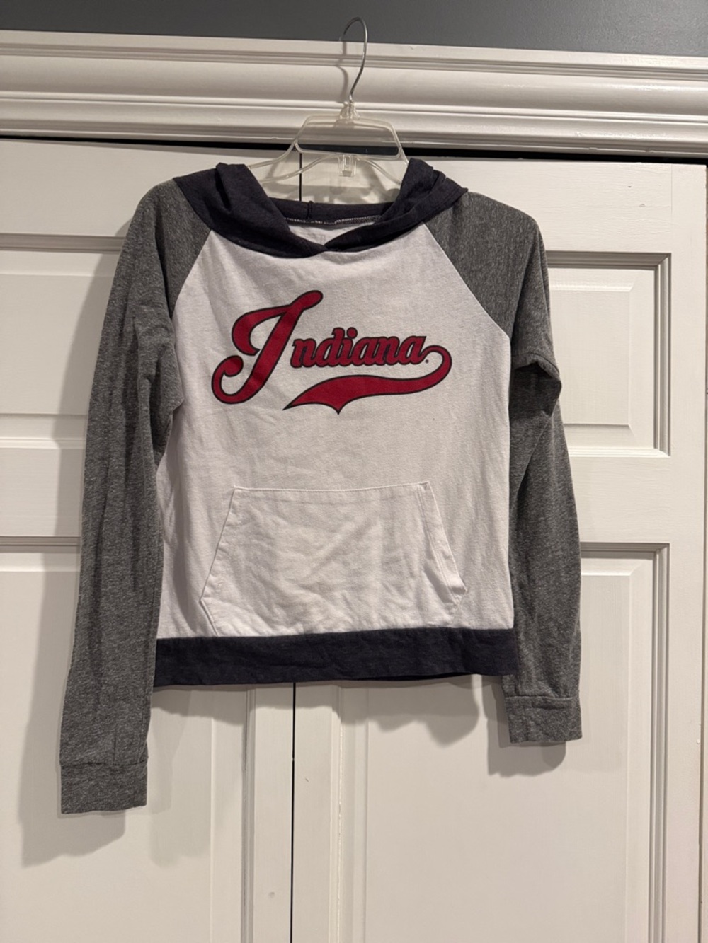 Indiana Long Sleeve Hoodie Tee - White & Gray